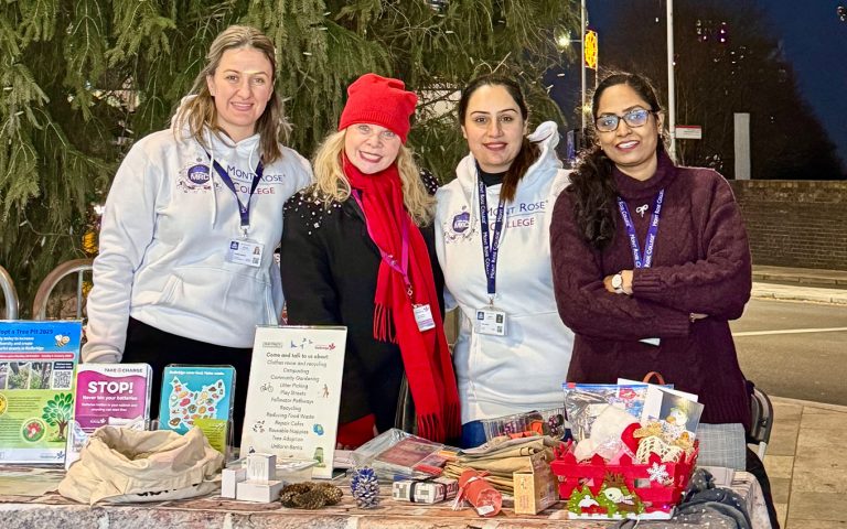 Mont Rose College team participating at the Seven Kings Light Up Event with Our Streets Redbridge, promoting sustainable initiatives and community engagement