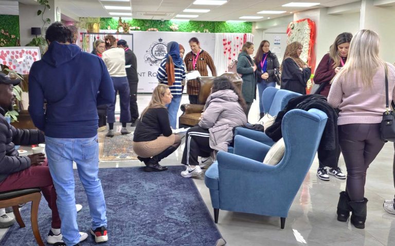 Students and staff networking during the Monthly Meeting Café – Brewing Career Success event at Mont Rose College.