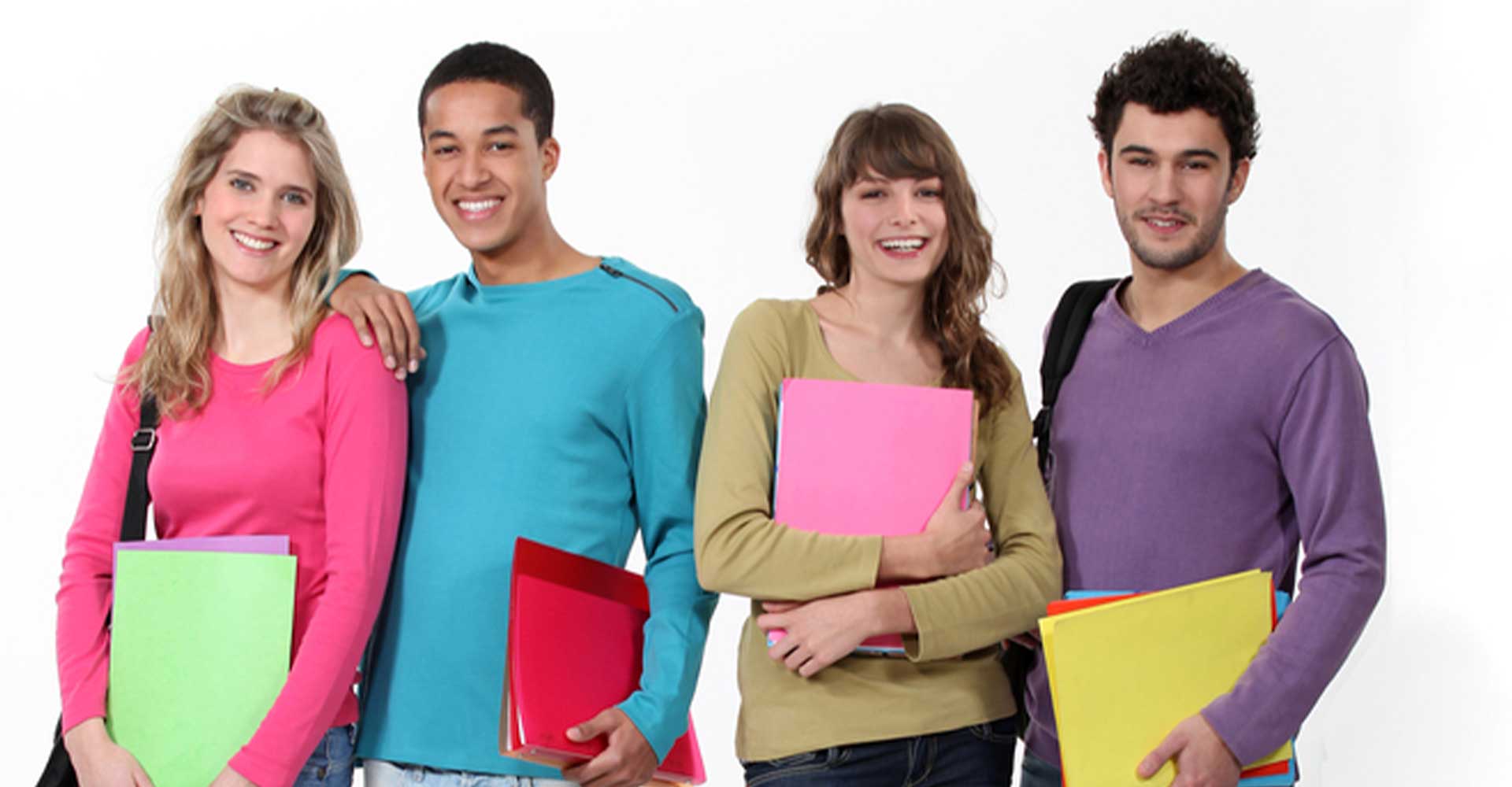 Group of smiling students holding colorful folders, representing the comparison of HND vs. Technical Diplomas pathways.