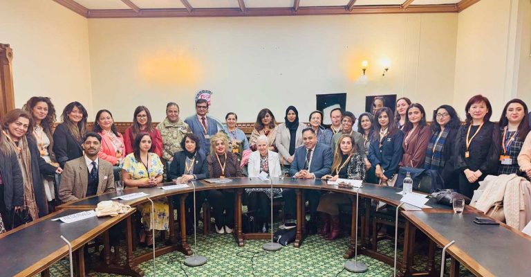 Group of professionals at UK Parliament highlighting women empowerment, Mont Rose College at UK Parliament for Women in Leadership.