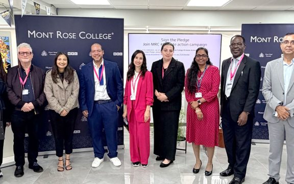 Guest speakers and Mont Rose College representatives supporting the #ClimateAction campaign.